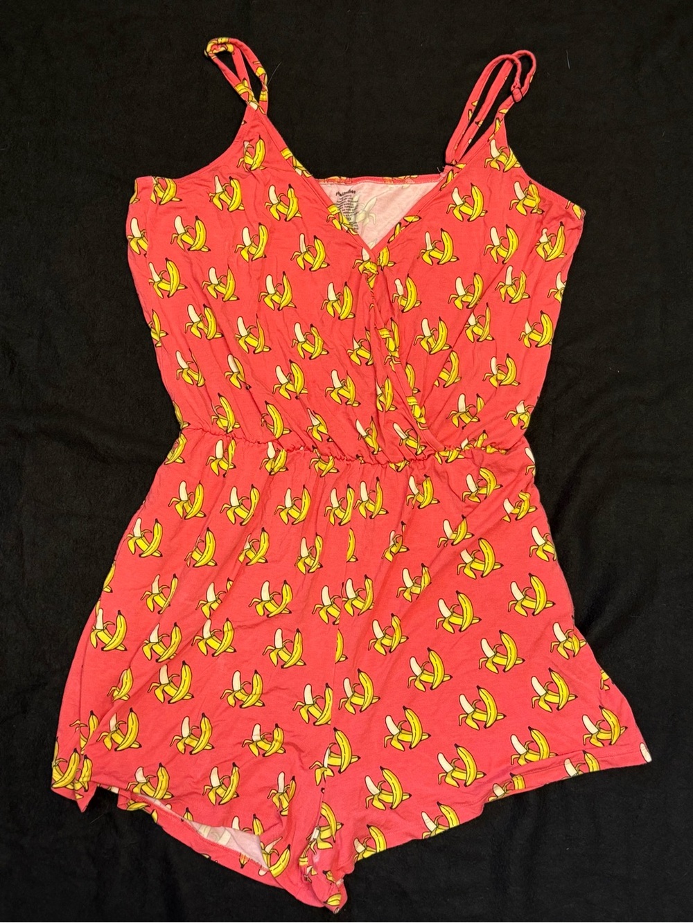 MeUndies Coral Banana-Print Sleep Romper with Pockets and Adjustable Straps